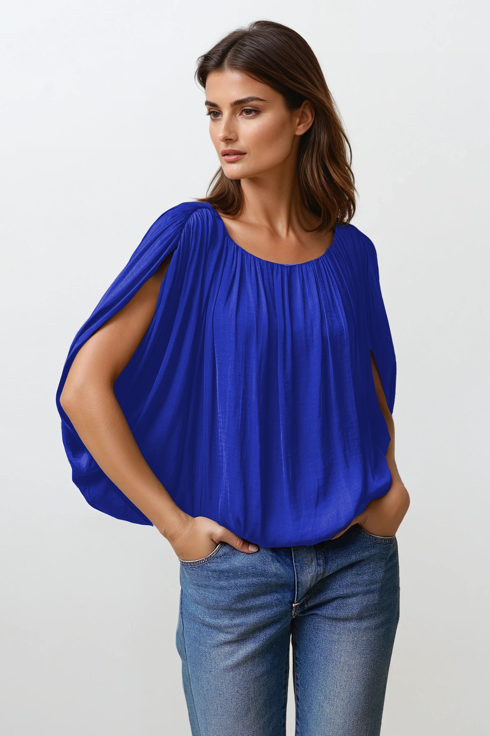 Grecian Drape Bubble Blouse – Naked Zebra Wholesale