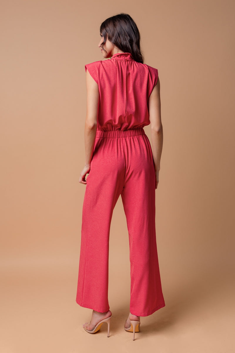 Women's High Neck sleevless Jumpsuit with a marble texture effect.