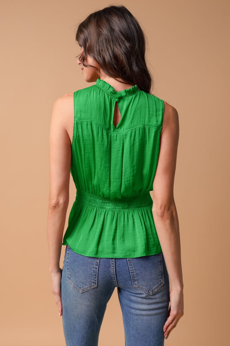 High-Neck Smocked Peplum Top