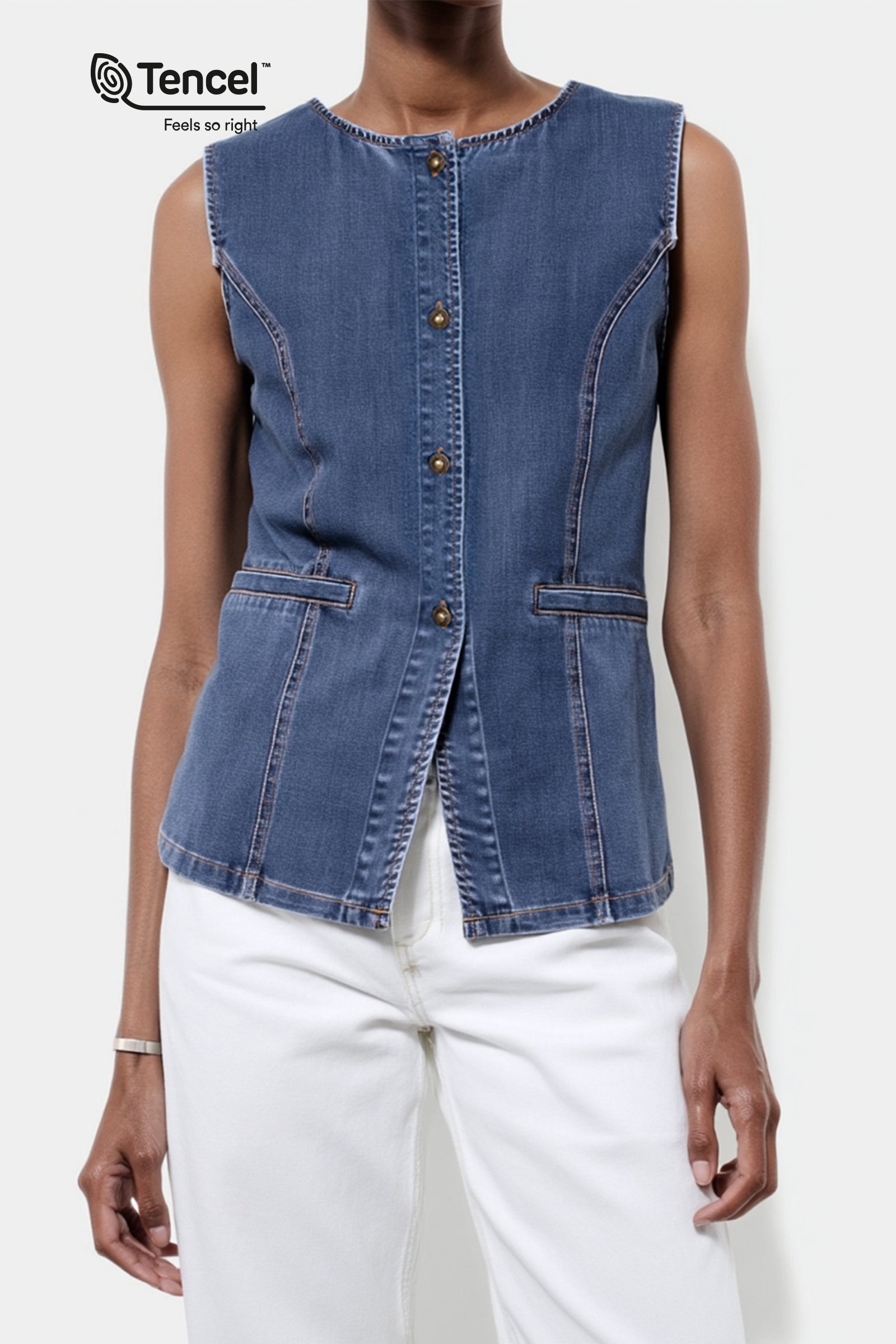 Sleeveless Longline Denim Vest Top – Naked Zebra Wholesale