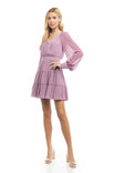 Sheer Long Sleeve Surplice Tiered Dress