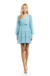 Sheer Long Sleeve Surplice Tiered Dress