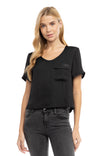 Short Sleeve Cropped Woven T-shirt