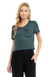 Short Sleeve Cropped Woven T-shirt