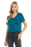 Short Sleeve Cropped Woven T-shirt