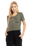 Short Sleeve Cropped Woven T-shirt