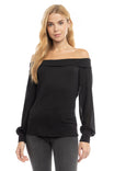 Contrast Sleeve Knit Off Shoulder Top