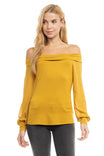 Contrast Sleeve Knit Off Shoulder Top