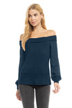 Contrast Sleeve Knit Off Shoulder Top