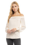 Contrast Sleeve Knit Off Shoulder Top
