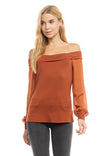 Contrast Sleeve Knit Off Shoulder Top