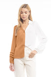Dual Color Button Front Collared Blouse