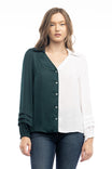 Dual Color Button Front Collared Blouse