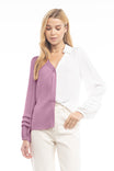 Dual Color Button Front Collared Blouse