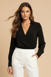 Long Sleeve Cropped Surplice Collared Blouse