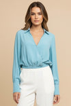 Long Sleeve Cropped Surplice Collared Blouse
