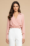 Long Sleeve Cropped Surplice Collared Blouse