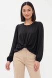 Long Sleeve Twist Hem Blouse