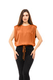 Sleeveless Shirred Shoulder Boat Neck Top