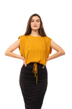 Sleeveless Shirred Shoulder Boat Neck Top