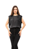 Sleeveless Shirred Shoulder Boat Neck Top