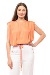 Sleeveless Shirred Shoulder Boat Neck Top