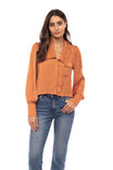 Long Sleeve Cropped Peter Collar Button Front Blouse