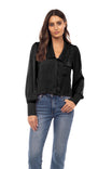 Long Sleeve Cropped Peter Collar Button Front Blouse