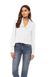 Long Sleeve Cropped Peter Collar Button Front Blouse