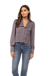 Long Sleeve Cropped Peter Collar Button Front Blouse