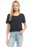 Short Sleeve Cropped Folded Trim Woven Blouse