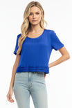 Short Sleeve Cropped Folded Trim Woven Blouse