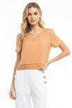 Short Sleeve Cropped Folded Trim Woven Blouse