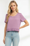 Short Sleeve Cropped Folded Trim Woven Blouse