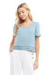 Short Sleeve Cropped Folded Trim Woven Blouse