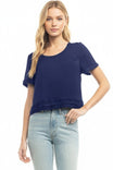 Short Sleeve Cropped Folded Trim Woven Blouse
