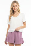 Short Sleeve Cropped Folded Trim Woven Blouse