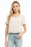Short Sleeve Cropped Folded Trim Woven Blouse