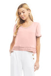 Short Sleeve Cropped Folded Trim Woven Blouse