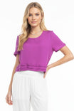 Short Sleeve Cropped Folded Trim Woven Blouse