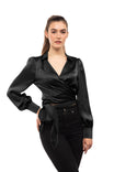 Long Sleeve True Wrap Blouse
