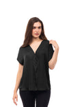 Criss Cross Double V-neck Pleated Blouse