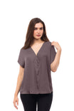 Criss Cross Double V-neck Pleated Blouse