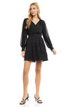 Sheer Long Sleeve Surplice Tiered Dress