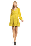 Sheer Long Sleeve Surplice Tiered Dress