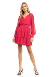 Sheer Long Sleeve Surplice Tiered Dress