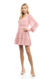 Sheer Long Sleeve Surplice Tiered Dress