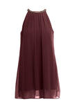 Chain Jewel Neck Stack Fringe Sleeve A-line Dress