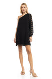 One Long Sleeve Braided Trim Sleeve A-line Dress