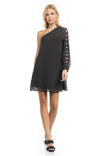 One Long Sleeve Braided Trim Sleeve A-line Dress
